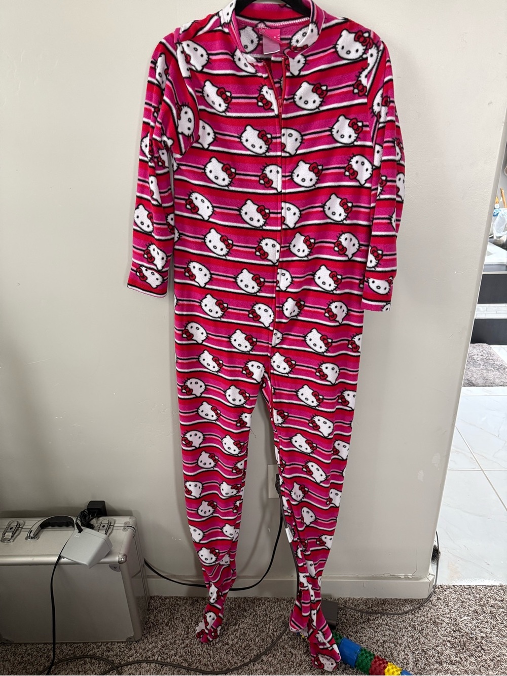 Hello Kitty Pink Striped Fleece Footed One-Piece Pajamas